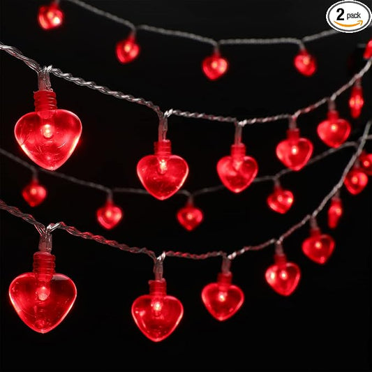 Luditek 2 Pack Total 29ft 80LED Mothers Day Decorations Battery Operated String Lights, Heart Shape Valentines Day Decor for Indoor Outdoor Home Room Party Wedding Hanging