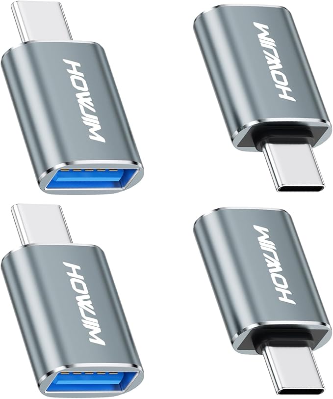 USB C to USB Adapter 4 Pack,100W Fast Charging 10Gbps Data Transfer,Type-C Male to USB 3.2 Female OTG Adapter for M-acBook Pro/Air,Phone 15 16 17,Pad,G-alaxy,X-peria,S-urfaceBook,D-ell XPS Gray
