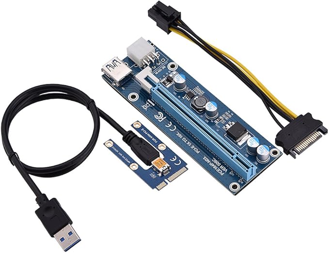Richer-R Mini PCI-E to PCI Express 16x Extender, Riser Adapter with SATA Power Cord for Video Card Mining, USB, Linux, Personal Computer, Laptop