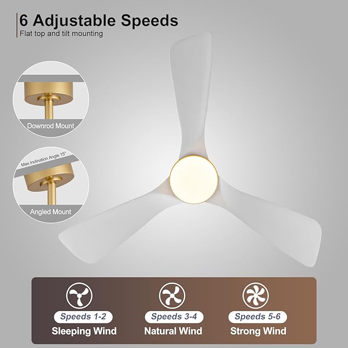 BOJUE 42 Inch Wood Ceiling Fans with Lights and Remote, White Gold Outdoor Ceiling Fan with Light, Dimmable 3 Blades Outdoor Fans for Patios Noiseless Modern Ceiling Fans for Bedroom Living Room