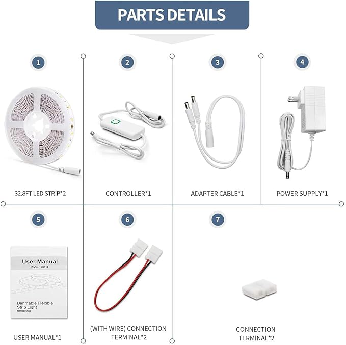 Led Strip Lights 65.6ft Warm White Dimmable Led Light Strip Flexible Rope Lights Kits with 24v Etl Power Supply, Adhesive Clips, Dimmer Switch and Connectors for Indoor Decor