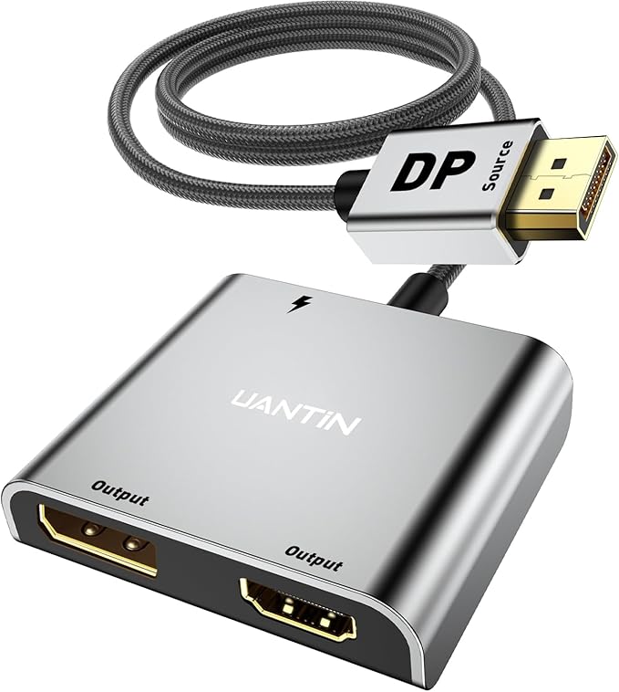 DisplayPort to HDMI and DisplayPort Adapter, 4K 60Hz DP Splitter Extended Display Adapter, Display Port Splitter 1 in 2 Out MST Hub for PC NVIDIA, AMD