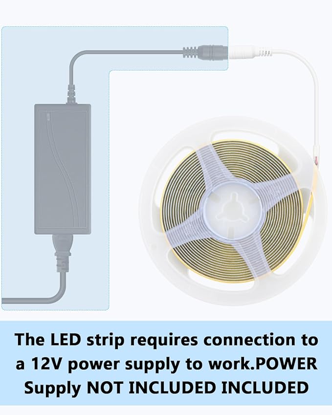 Aclorol 12 Volt Led Strip Lights COB 16.4ft Led Strip Lights for Bedroom 6000K Daylight White CRI85+ Flexible LED Tape Light for Kitchen Party Cabinet 320Leds/m(Power Supply&LED Dimmer Not Included)
