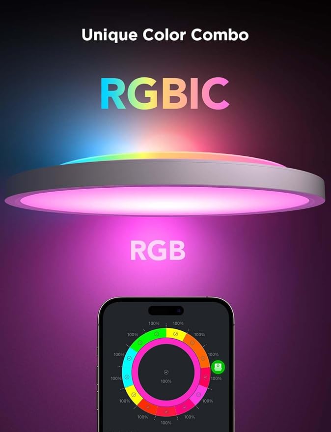 Govee Smart Ceiling Light, RGBIC LED Ceiling Light Fixture, 2400LM Flush Mount Light Fixture, DIY Colors, Works with Alexa, 2200K-6500K Ceiling Lights for Bedroom, Living Room, 12 Inch, 2 Packs
