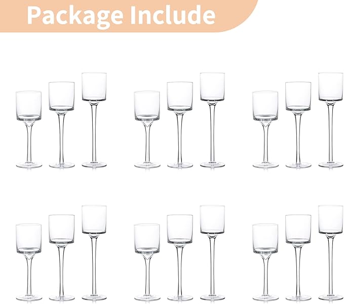NUPTIO Stemmed Candle Holders Bulk: Set of 18 Tea Light Holders for Floating Pillar Candles - Clear Monet Candle Stands for Wedding Table Centerpiece Decor