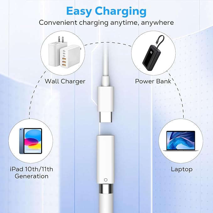 MoKo USB C to iPencil Charger Adapter Compatible with Apple Pencil 1st Generation, Apple Pencil Adapter for iPad 10/11th (A16) Gen, Female USB-C to iPencil Connector for Charging, Bluetooth Pairing