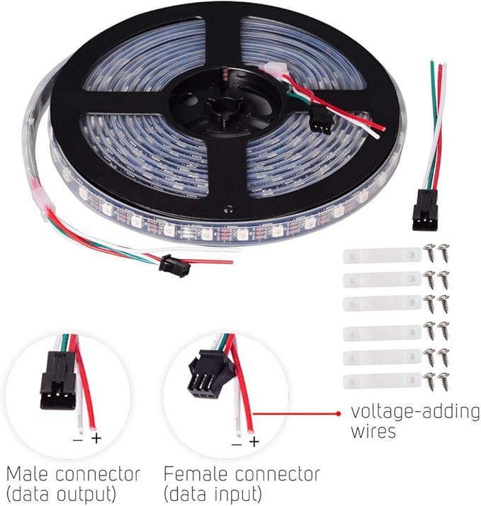 BTF-LIGHTING WS2812B RGB ECO LED Strip, Chasing Effects 5050SMD Individually Addressable 16.4FT 60Pixels/m 300Pixels Flexible Dream Color IP67 for Bedroom DIY Projects DC5V(No Adapter or Controller)