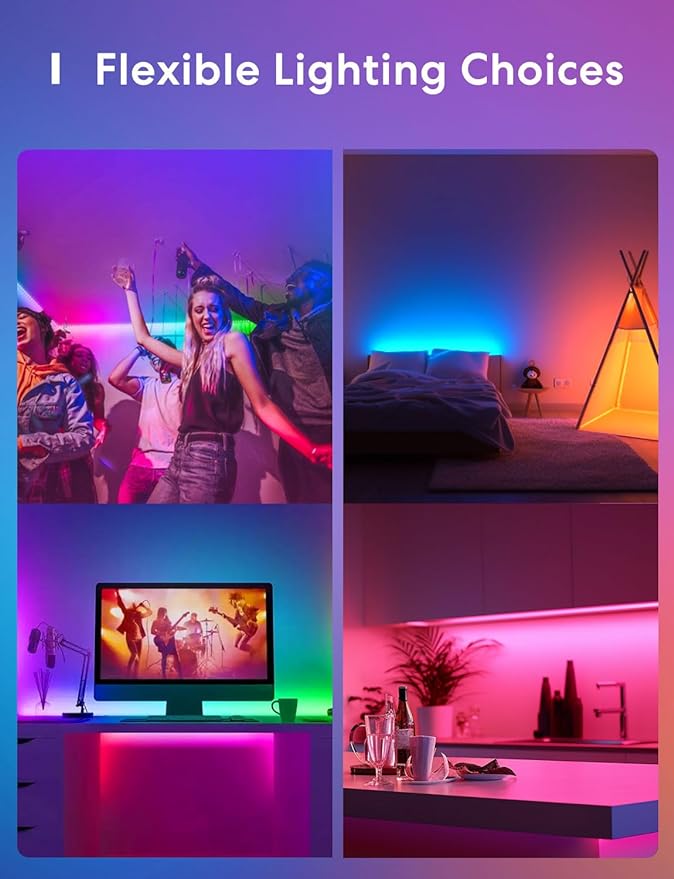 meross Smart LED Strip Lights, 32.8ft WiFi RGB Strip, Works with Apple HomeKit, Siri, Alexa&Google and SmartThings, App Control, Color Changing Lights Strip for Room, Party, Festivals, UL Listed