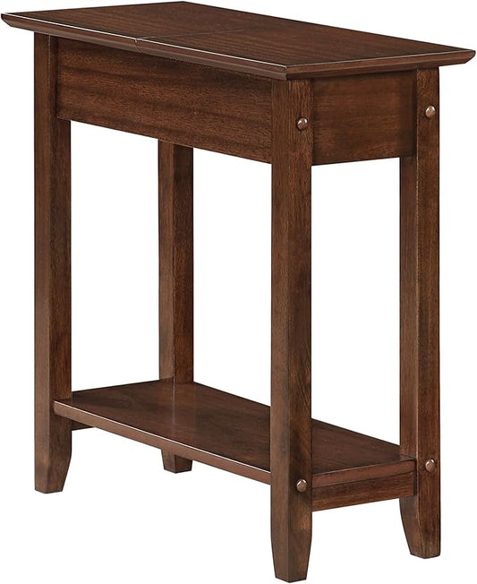 Convenience Concepts American Heritage Flip Top End Table 23.25" - Classic Narrow Chairside Accent with Hidden Storage & Lower Shelf for Traditional, Modern Living Room, Espresso