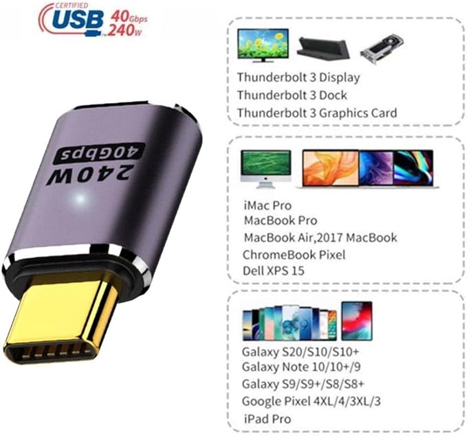 chenyang USB C Connector,USB4 Type C Male to Female 240W Power 40Gbps Data 8K Video Adapter for NS Phone Laptop