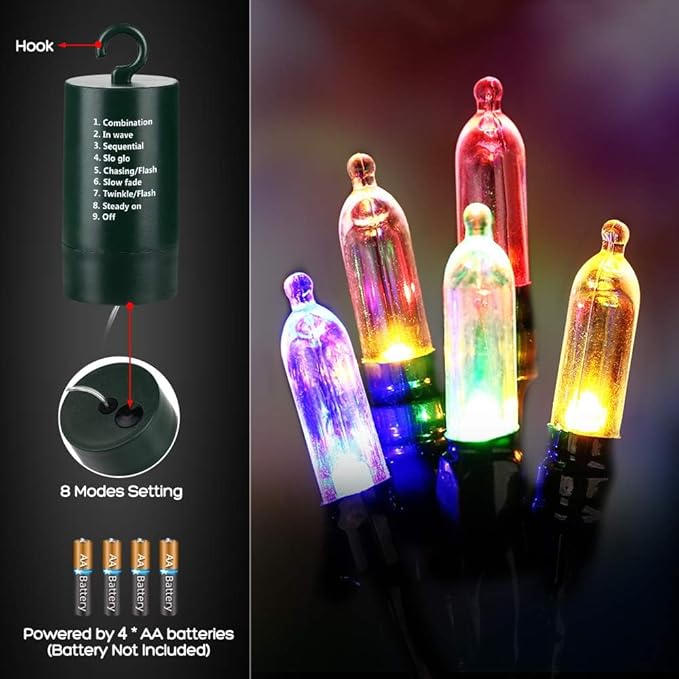 LYHOPE Battery Christmas Lights, 2Pack Total 66ft 200 LED Christmas Lights Waterproof 8 Modes Battery Operated String Light for Outdoor & Indoor, Xmas Tree, Wreaths, Holiday Decoration (Multicolor)