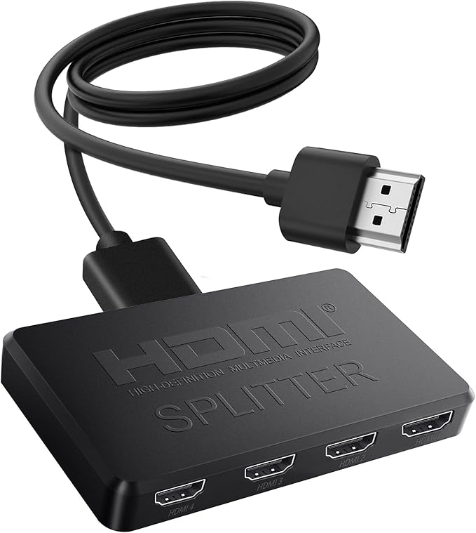 NEWCARE HDMI Splitter 1 in 4 Out Support Mirror 1 Source Screen to 4 HDM-I Display Devices(Not Extend), 4 Port Hdmi Splitters for 3D,1080P, UHD TV(Not Include HDMI Cable)