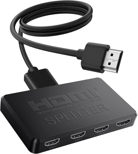 NEWCARE HDMI Splitter 1 in 4 Out Support Mirror 1 Source Screen to 4 HDM-I Display Devices(Not Extend), 4 Port Hdmi Splitters for 3D,1080P, UHD TV(Not Include HDMI Cable)