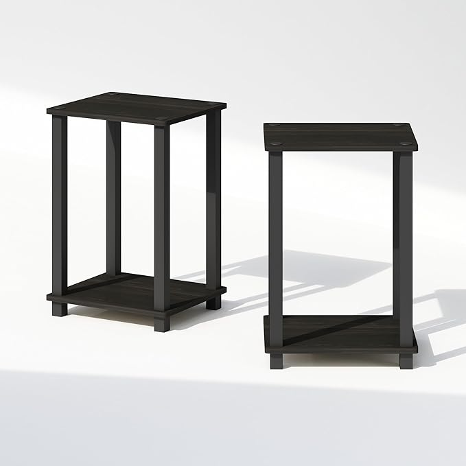 Furinno Simplistic Night Stand Set of 2, 2-Tier Small Nightstand with Open Shelf, Toolless Bedside Table, End Table, Side Table, for Bedroom, Living Room, Espresso