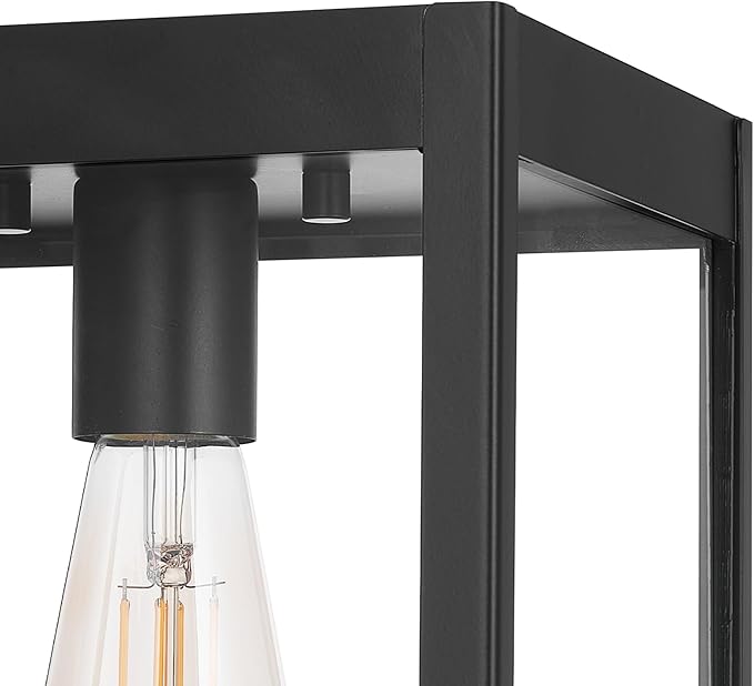 GLOBE Electric 60000020 1-Light Outdoor Flush Mount Ceiling Light Fixture, Matte Black, Clear Glass Shade, Front Porch Décor Lighting, Weather Resistant