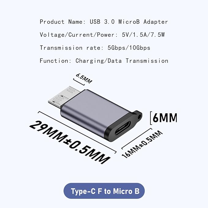 10Gbps USB Type-C to Micro B Adapter, USB C Female to Micro-B Male Converter for Hard Drive Cable/External Hard SSD Drive/Tablet/Phone/Laptop