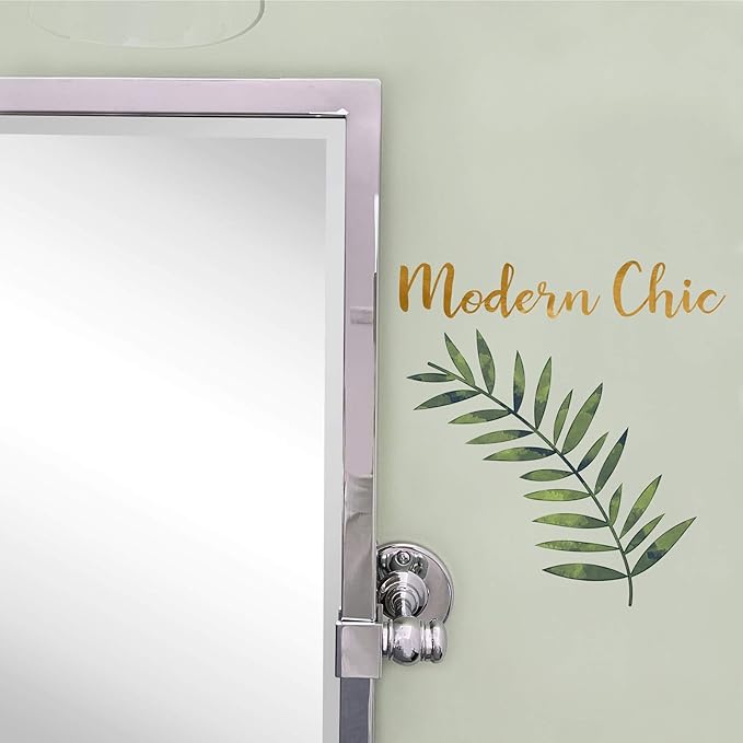 Polished Silver Metal Framed Pivot Rectangle Bathroom Mirror Tilting Beveled Vanity Mirrors for Wall, Overall 23.9 x 24 inches (Mirrror 20 x 24 inches)
