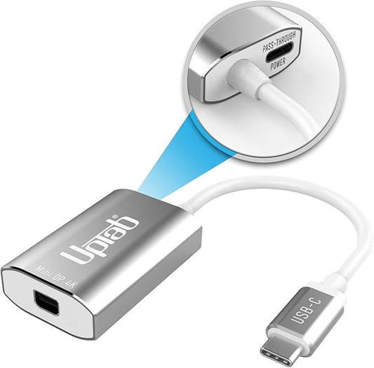 USB C to Mini DisplayPort Adapter UPTab 4K@60Hz USB-C Thunderbolt 3 to MDP Adapter with Power Port for New M4 MacBook Pro/Air, iPad Pro, Mac mini M4, iMac, and More (Silver)