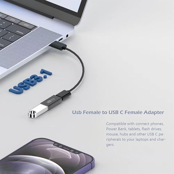 10𝐏𝐚𝐜𝐤 𝐔𝐩𝐠𝐫𝐚𝐝𝐞𝐝 USB Female to USB C Female Adapter, 10GB-Usb3.1 to C Adapter Connector, Bi-Directional High Speed USB Extension Connector Support Charge & Data Sync