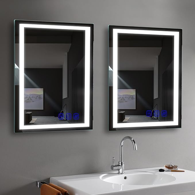 LED Bathroom Mirror with Lights 36"x24" Smart Wall-Mounted LED Mirror Lighted Bathroom Mirror with Stepless Dimmable,Touch Screen Button, Anti-Fog, Memory Function, Adjustable Colors