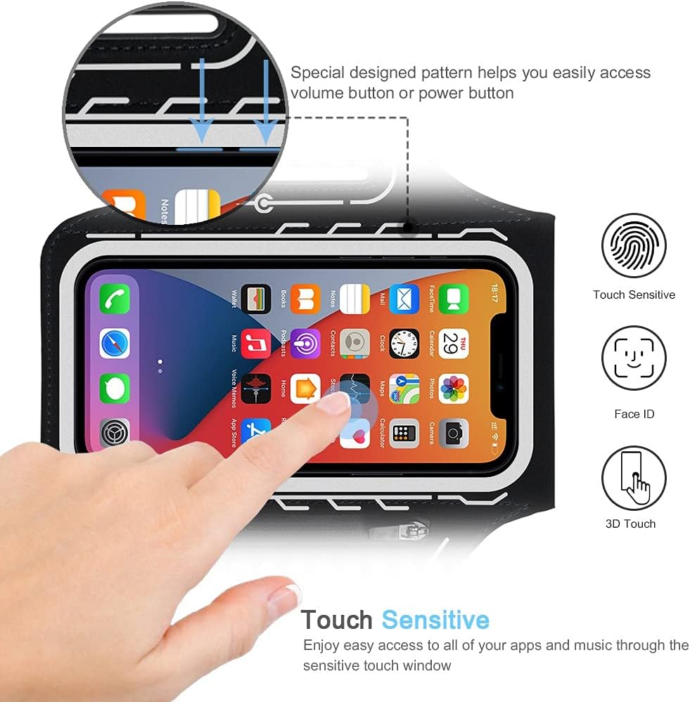 JEMACHE Running Armband for iPhone 12 Pro, 13, 14, 15, 16, Samsung Galaxy S21, S22, S23, S24, S25, Black Arm Band with