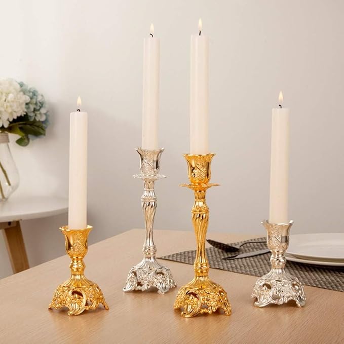 Sziqiqi Gold Candlestick Holders Set of 2 Taper Candle Holders Deluxe Ornate Candle Holders for Shabbat Taper Candles, Candle Centerpiece, Wedding Candles, Christmas Candle 7.4inch