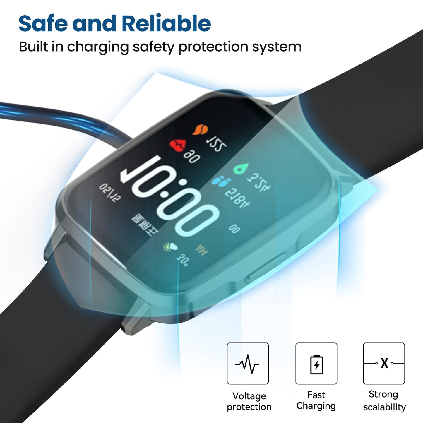 Magnetic USB Charger Replacement Cable for Banlvs G36 Smart Watch, Compatible with 1.91" Smart Watch (Black&Black)