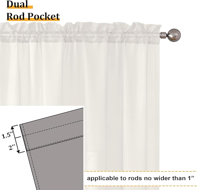 Aiyufeng 108 Inch Ivory Sheer Window Curtains for Farmhouse, Rod Pocket Voile Window Treatment Vertical Panels for Study Room/Bedroom/Living Room, Ivory, W59 x L108, 2 Panels