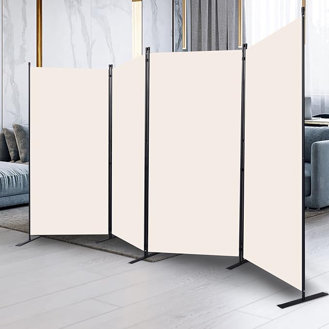 Room Divider, 4 Panel Folding Privacy Screens with Wider Support Feet, 6 Ft Portable Room Partition for Room Separator, 136" W X 71" H, Beige