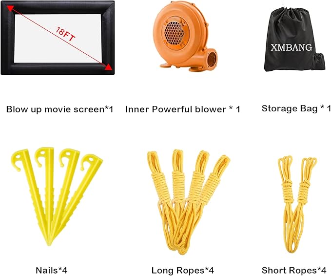 18ft Inflatable Movie Projector Screen, Outdoor Projector Screen, Front/Rear Projection, Including Blower, Pedestal, Straps and Storage Bag