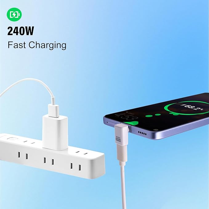 Danfetsoy USB C 90 Degree Adapter 80Gbps, White 90 Degree USB C Adapter 240W, Up Down Angle Male to Female Type C Extender Thunderbolt 5 Connector 8K@60Hz Video for MacBook, Laptop, Tablet, 2pack