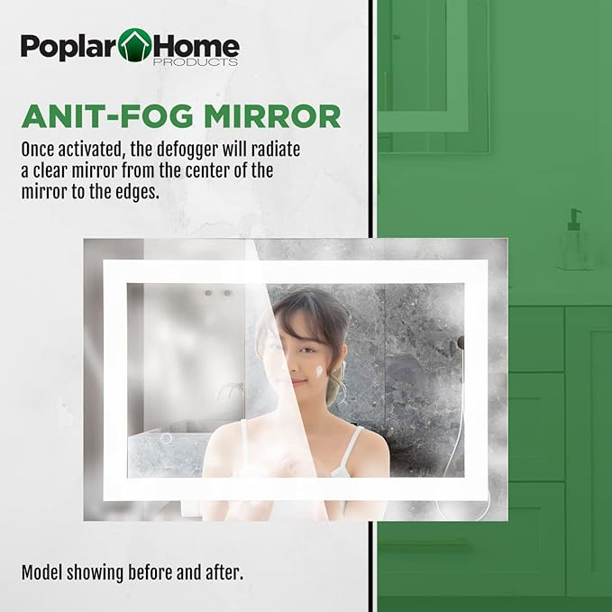 LED Vanity Bathroom Mirror 30 x 20 in. Wall Mounted, Dimmable, Lighted, Anti-Fog Mirror – Modern, Frameless Design