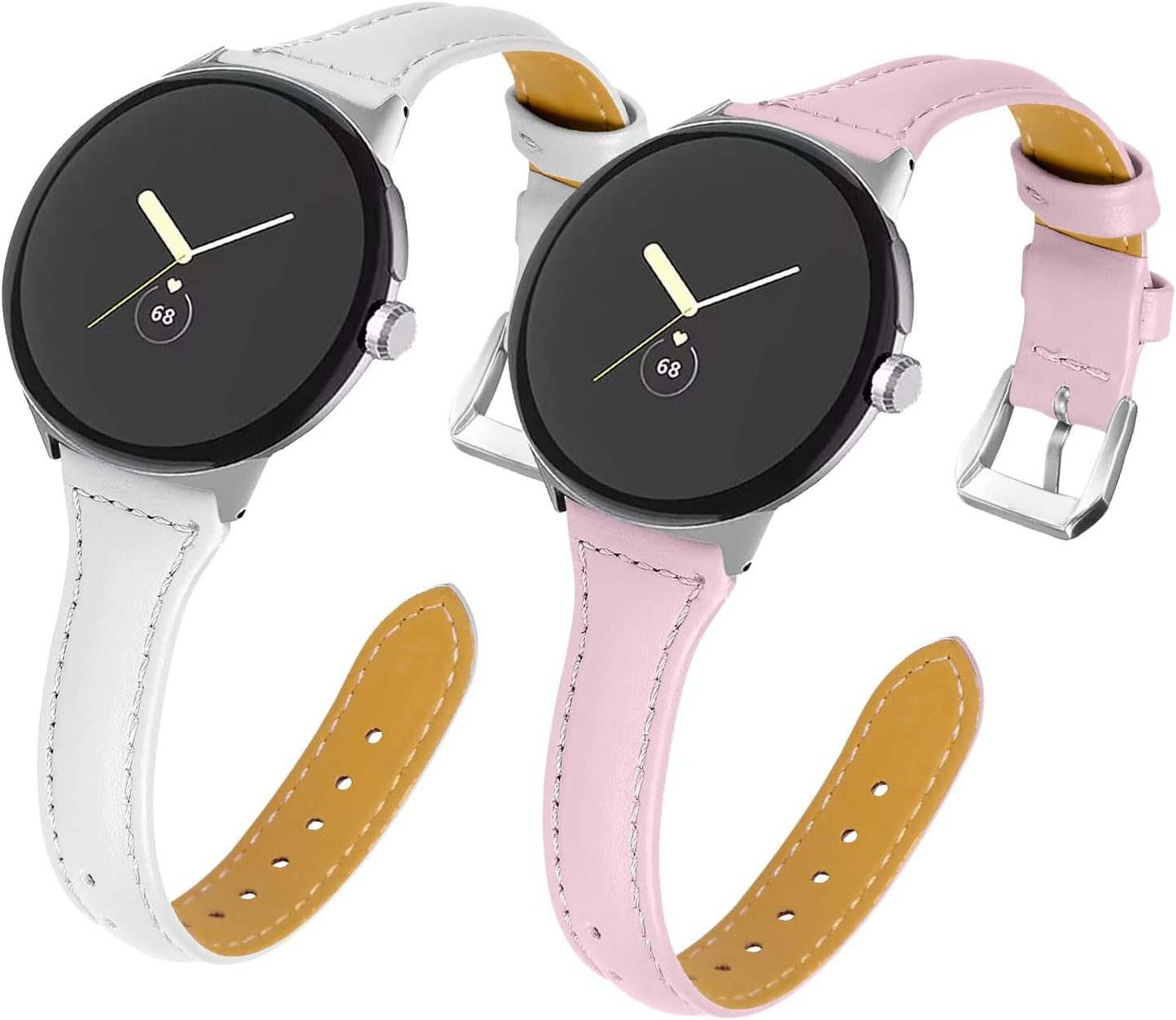FitTurn Colorful Leather Bands Compatible with Google Pixel Watch 2, Narrow Luxury Sport Strap Replacement for Women Men
