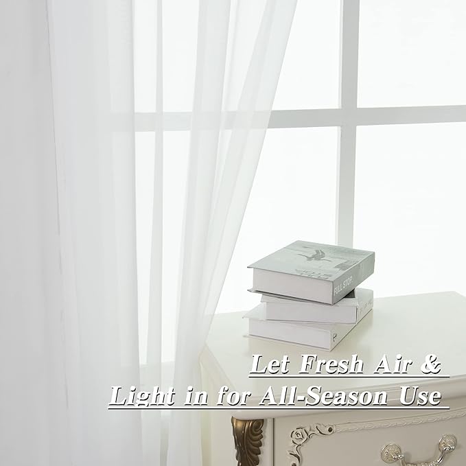 White Sheer Curtains 54 inches Long for Bedroom Top Rod Pocket Sheer Window Panels Curtains for Nursery Living Room 52 by 54 Inch Length Set of 2