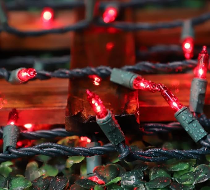 LAMPHOME Super-Bright Extendable RED Christmas Lights Decoration 300 Lights 63.8ft(2pk of 150L) UL Certified Mini Bulb String Lights Set for Outdoor Christmas Tree Garden Holiday Party Patio Decor