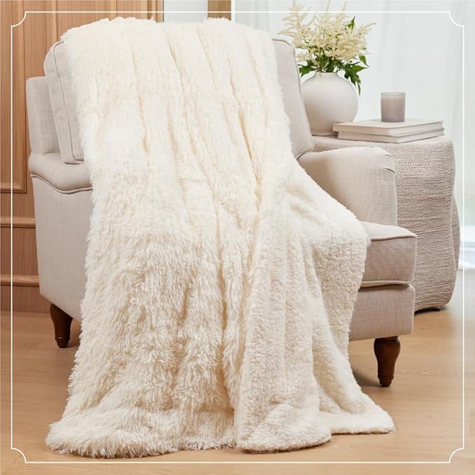 The Connecticut Home Co Throw Blanket Soft Fluffy Room Decor, Cozy Warm Throws for Bed, Couch, Gifts for Women, Bedroom Cute Aesthetic Blankets Shag and Sherpa, 65x50, Sage