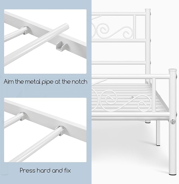 Yaheetech Twin Bed Frames Metal Platform Bed with Headboard and Footboard No Box Spring Needed Easy Assembly,Under-Bed Space: 12.6''/White/Twin Bed