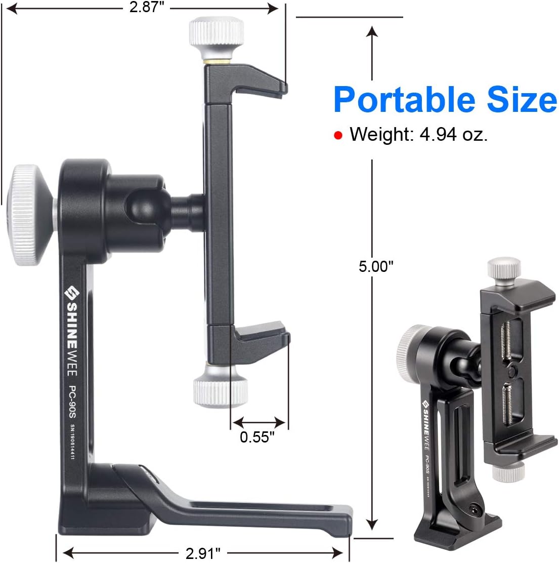 Metal Phone Tripod Mount Adapter, Phone Holder Stand with Arca Swiss and 1/4" Screw Mount, 360 Degree Rotate