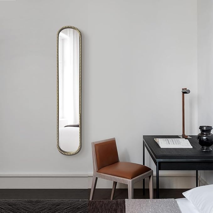 Long Skinny Mirror for Wall,Gold Narrow Oval Mirror for Entryway Bath,Metal Frame with Gold Decor Mirrors,7.9X 44