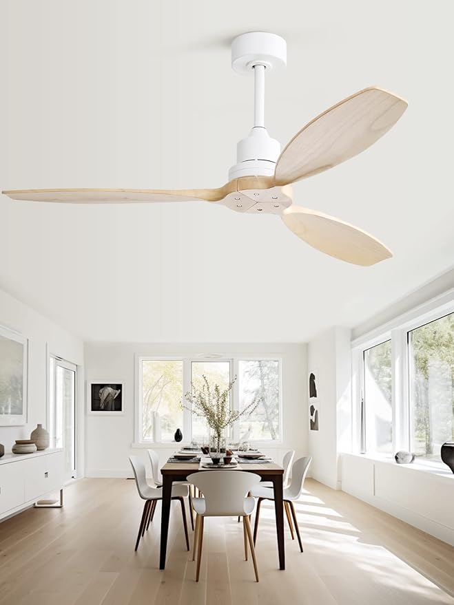 Sofucor Ceiling Fan without Lights, 52 Inch Low Profile Flush Mount Mordern Wood Ceiling Fan with Remote for Indoor Farmhouse Bedroom Living Room Outdoor Patio Porch, Reversible DC Motor, Noiseless