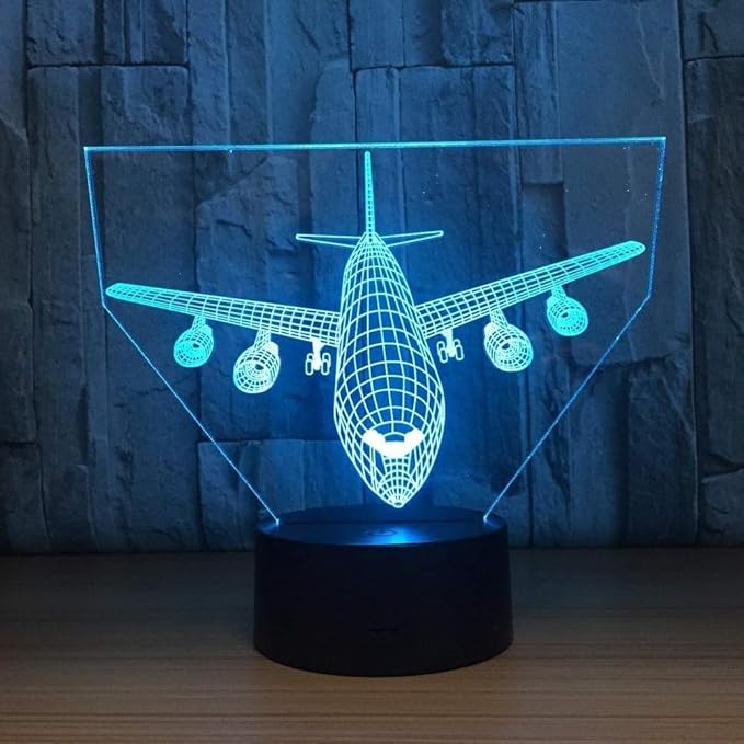 Airplane Night Light 3D Illusion Lamp 16 Color Changing USB Charging/Battery Powered Touch Control with Remote LED Table Desk Decor Lamps Christmas Birthday Gift for Kid Boy Pilot Plane Lover