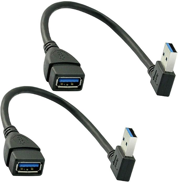 SuperSpeed USB 3.0 Male to Female Extension Data Cable Left Angle 2PCS (20CM,8IN)(Notice:pls Check The Left Angle in Picture)