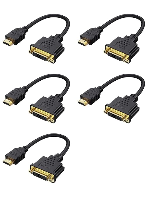 CableCreation HDMI Male to DVI Female 0.5ft [5 Pack], Bi-Directional HDMI Male to DVI-I (24+5) Female Adapter, for PC, TV, TV Box, PS5, Blue-ray, Xbox,Switch