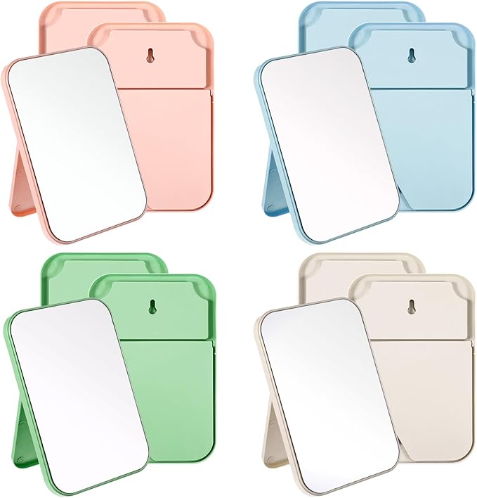 12 Pack Spa Mirrors for Party, Mirror Bulk, Small Table Mirror with Stand, 7.87 Inch Adjustable Vanity Desktop Folding Mirrors, 4 Colors for Makeup Travel