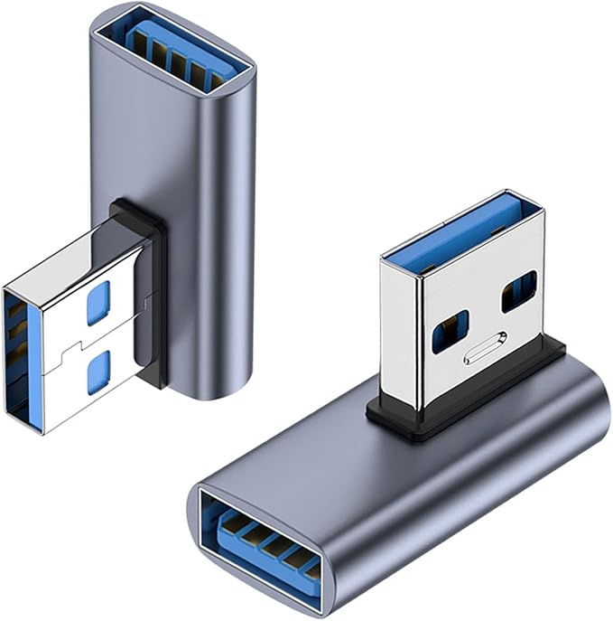 AreMe 90 Degree USB 3.1 Adapter 2 Pack, Left Angle USB A Male to Female Converter Extender for PC, Laptop, USB A Charger, Power Bank and More