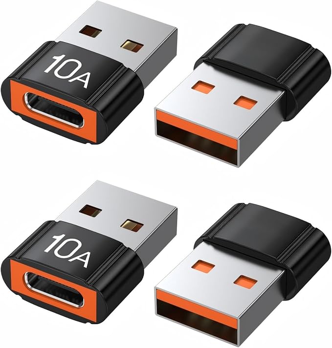 USB to USB C Adapter 4 Pack,10A 200W Fast Charging USB2.0 480Mbps Data Transfer,USB C Female to A Male Charger Converter for Ma-cBook Pad Phone 17/16/15 Ga-laxy Xp-eria Smartphone Laptop Tablet Black