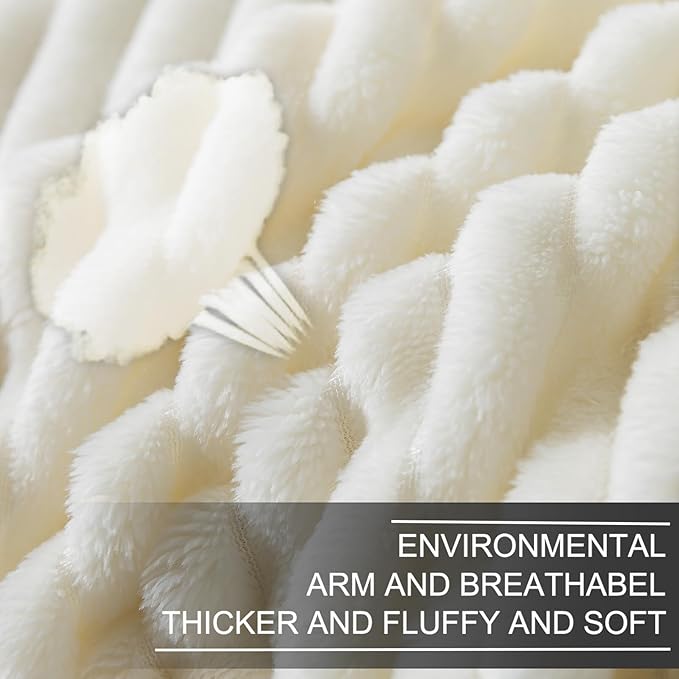 Richave Cuddly Blanket Twin Size,Premium Lightweight Anti-Static Fluffy Fleece Blanket with Striped Pattern for Twin/Twin XL Extra Long Bed, 66x90 Inches,Cream
