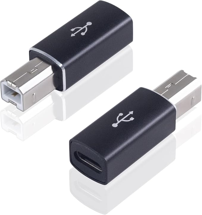 Danfetsoy USB C to USB B Printer Adapter, USB B Male to Type C Female Adapter for Printer, Electric Piano, Laptops (2pack, Black)