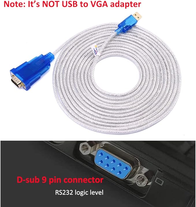 DTECH USB to Serial Adapter Cable with RS232 DB9 Male Port FTDI Chipset Supports Windows 10 8 7 and Mac Linux - 4 Feet