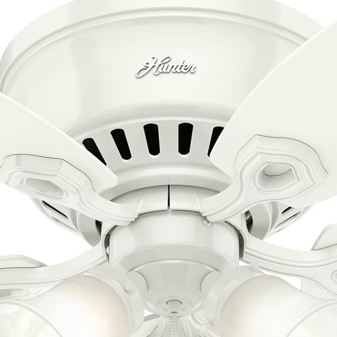 Hunter 52 inch Indoor Ceiling Fan with LED Lights - White Ceiling Fan with Pull Chain, For Bedroom, Living Room, or Kitchen, Low Profile Mount, No Remote, 5 Blades - Builder 53326, Snow White